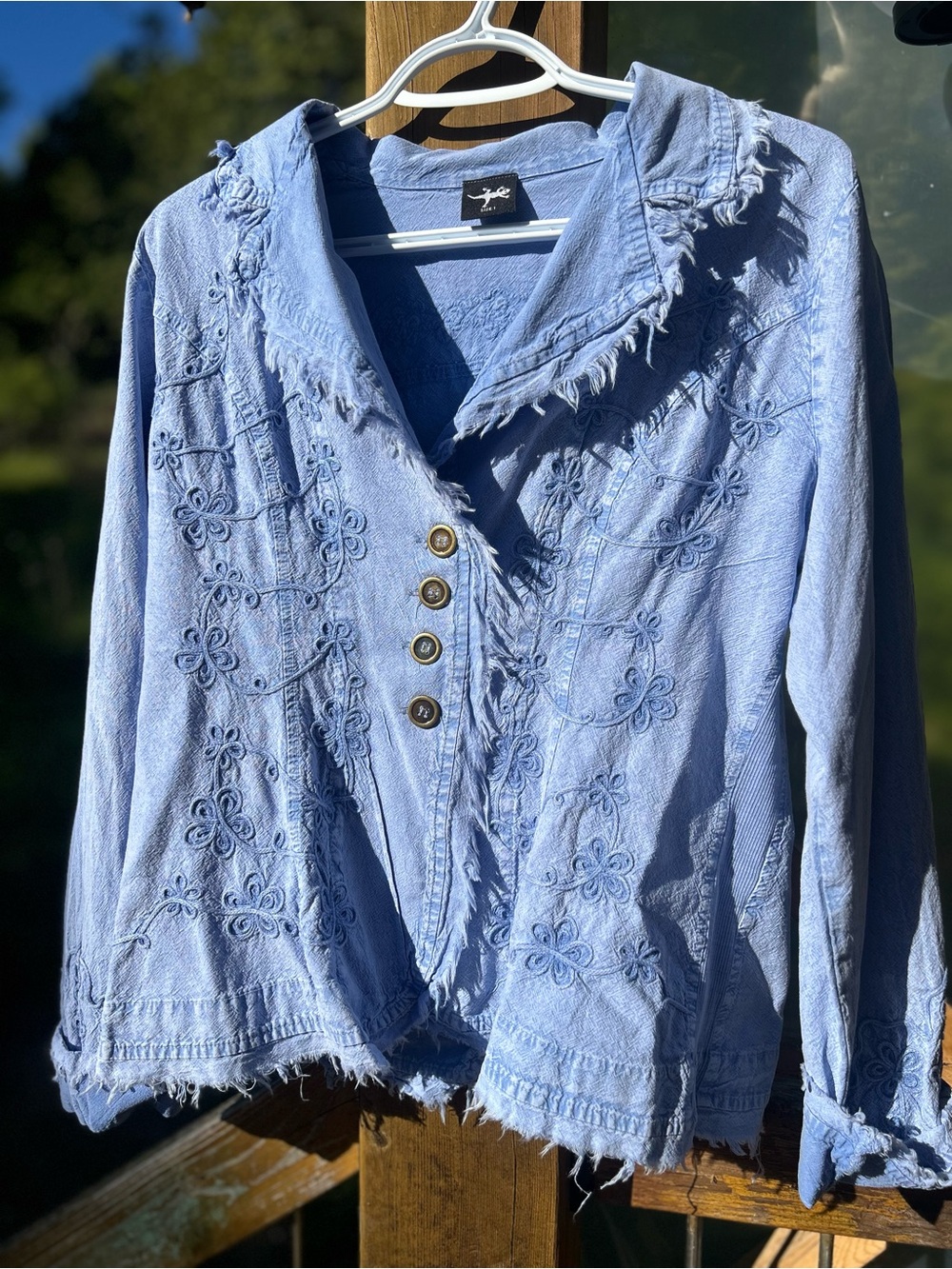 Soft Blue Embroidered Button-Front Women’s Jacket • Size 1
